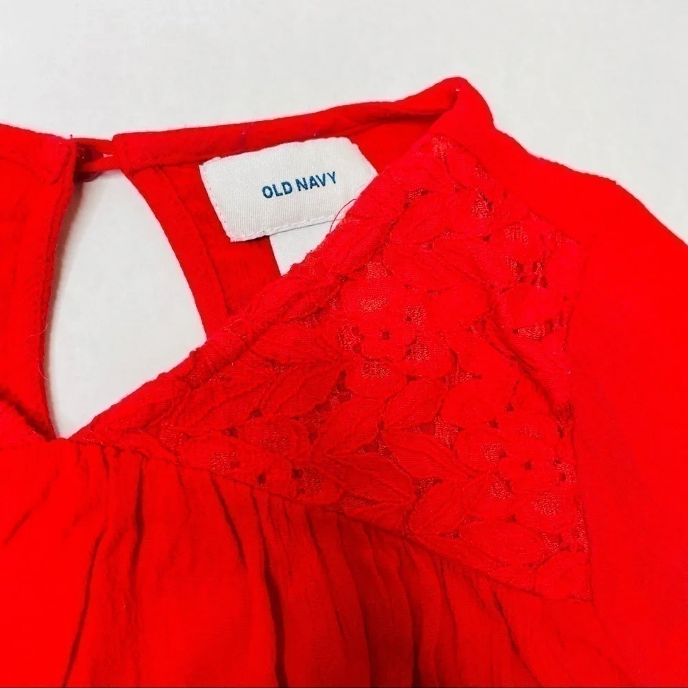 OLD Navy Red Swing Dress with Crocheted Lace Detail